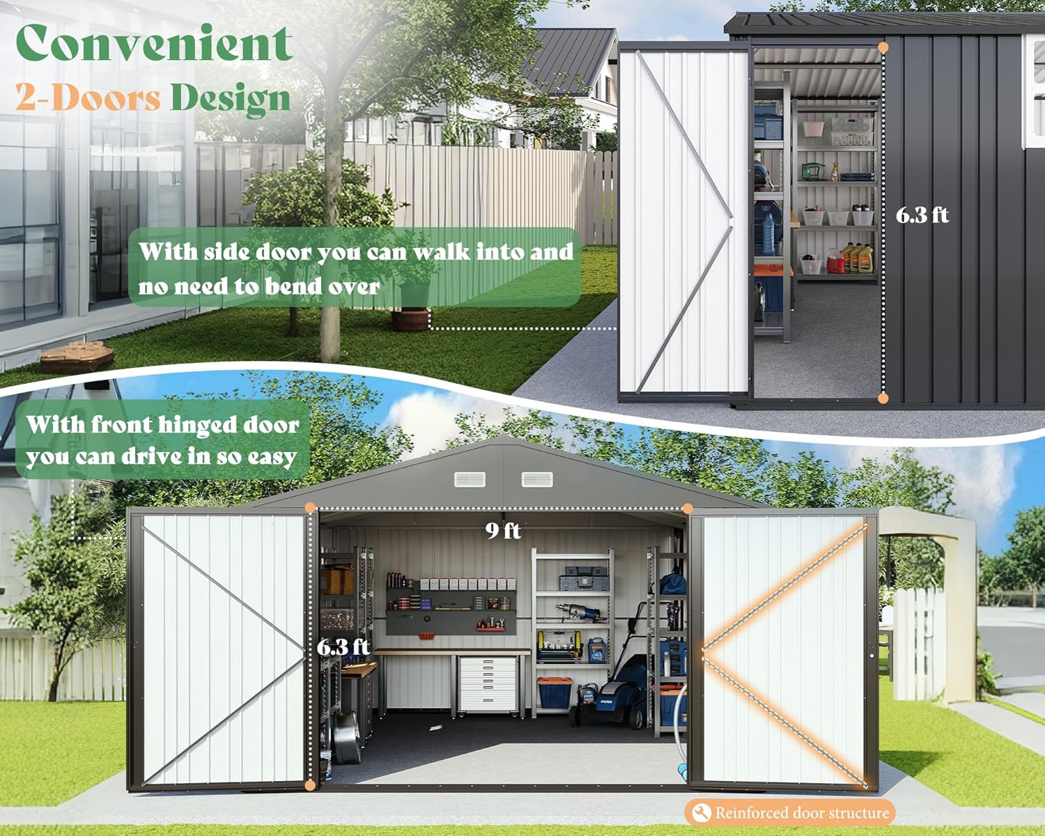 AMERLIFE 13x21x8 FT Metal Garage Shed features
