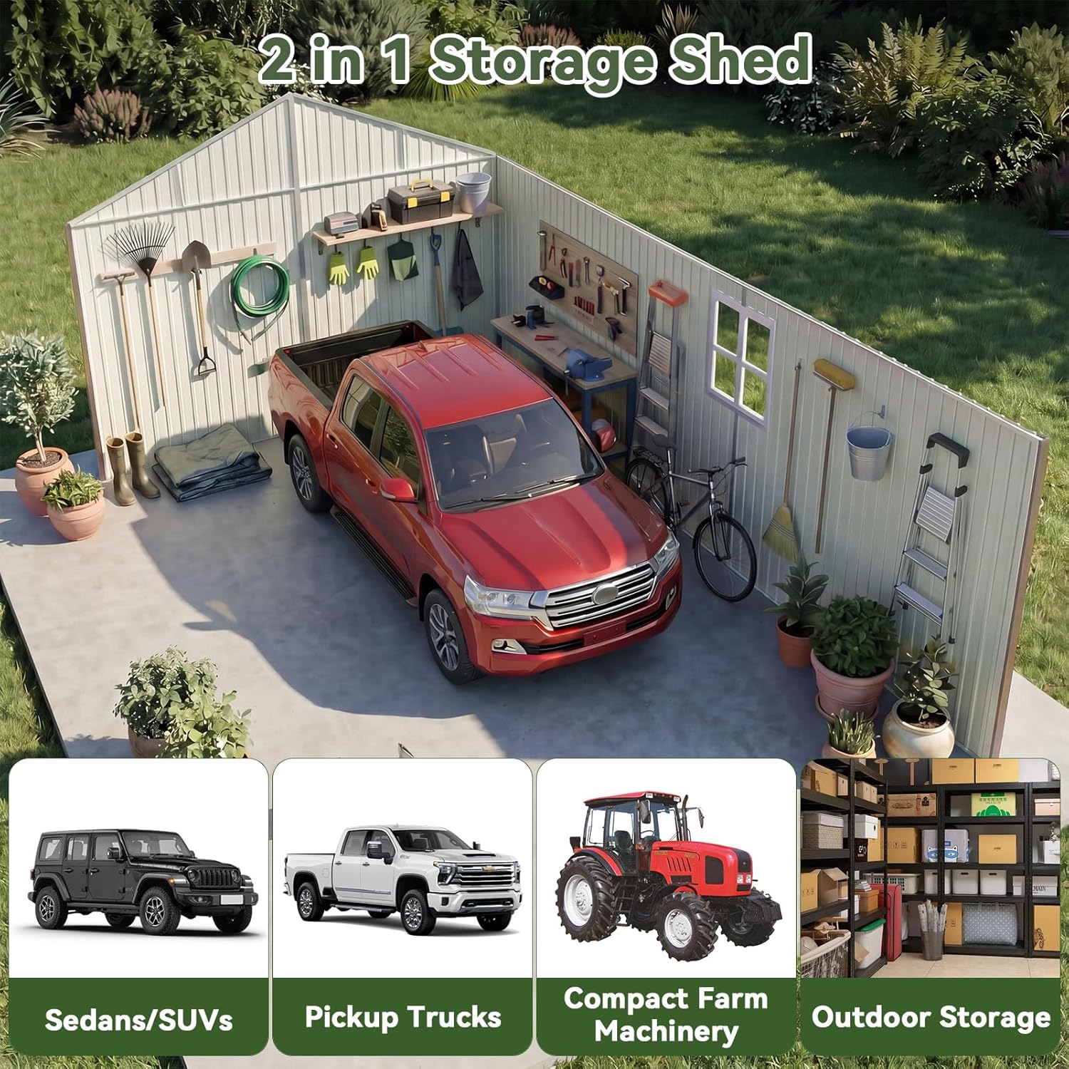 Aoxun metal storage shed review — setup process showing base frame assembly and panel installation
