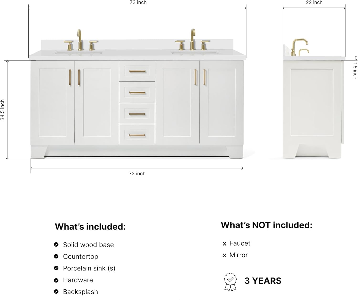 DKB Emilia 72 Inch bathroom vanity review — design and build quality detail showing dovetail drawer joints and soft-close hardware
