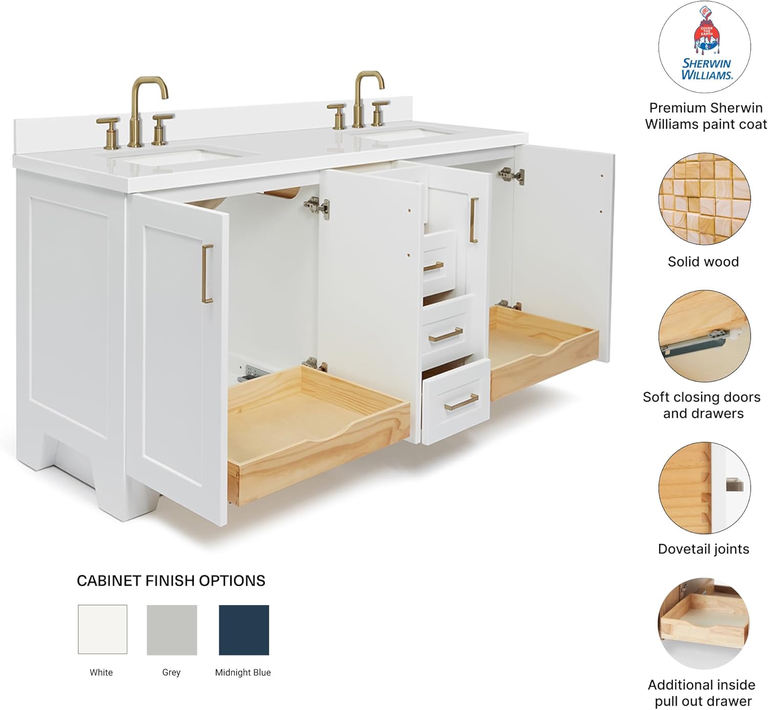DKB Emilia 72 Inch bathroom vanity review — setup process showing pre-assembled base cabinet and quartz countertop installation