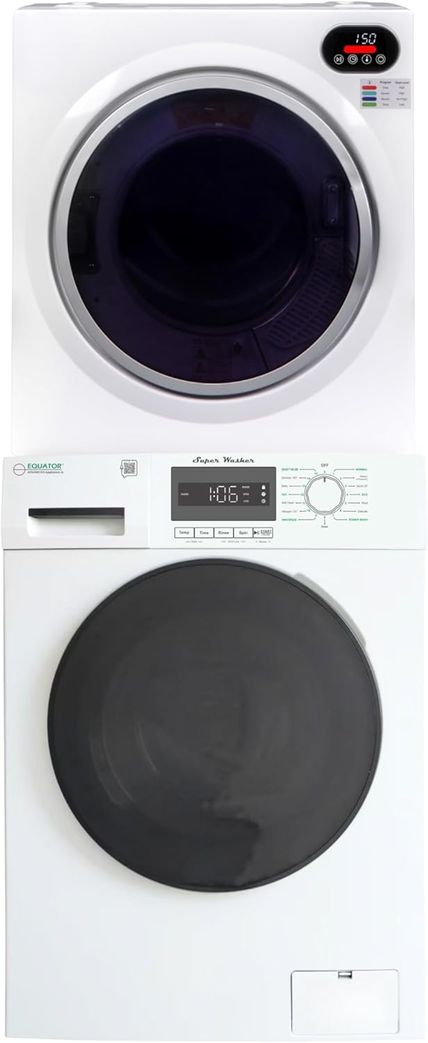 Equator compact washer dryer review unboxing — first impressions and package contents showing the stacked units in white finish