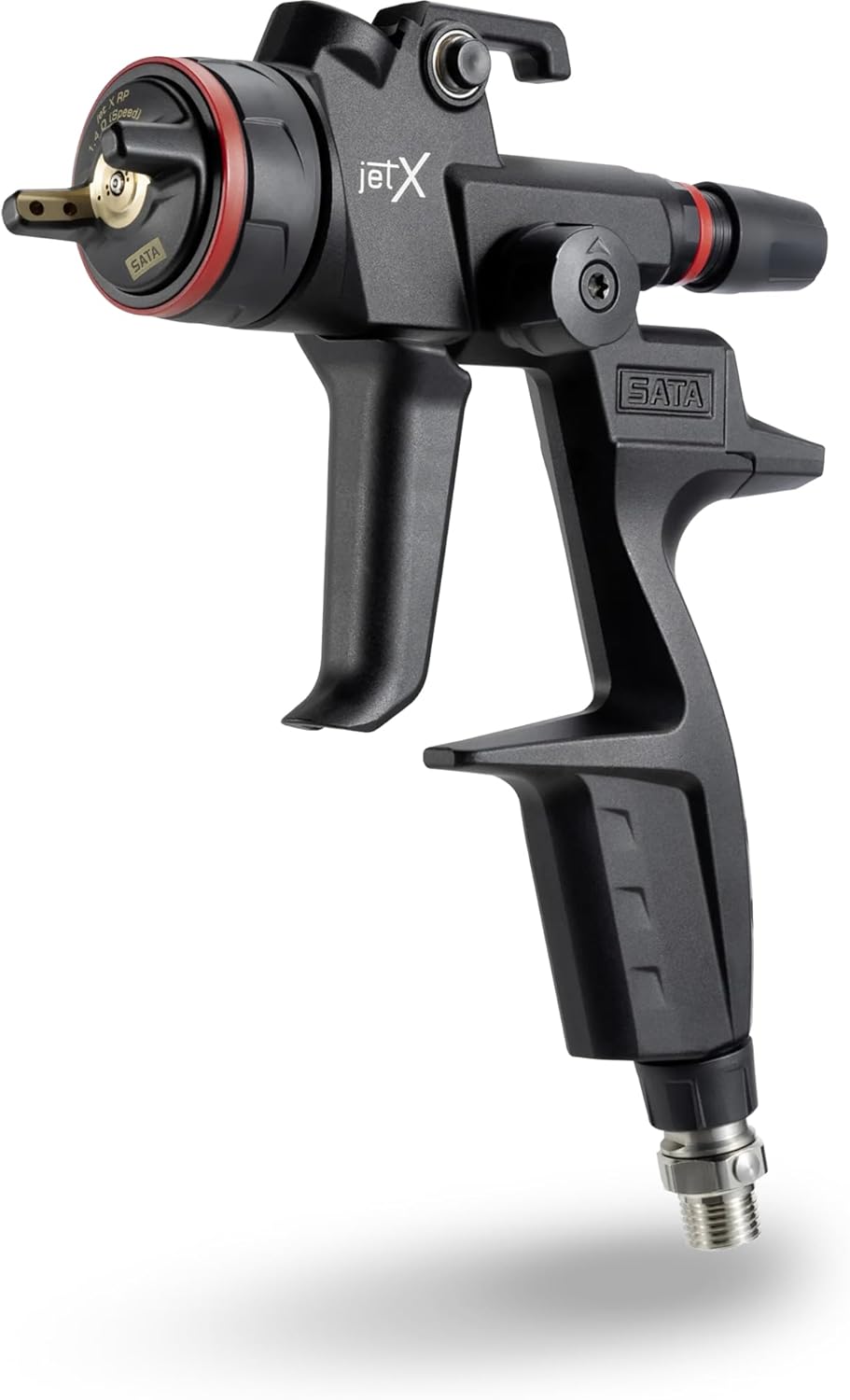 SATA Jet X review detailed features showing ergonomic handle, air micrometer, and X-nozzle