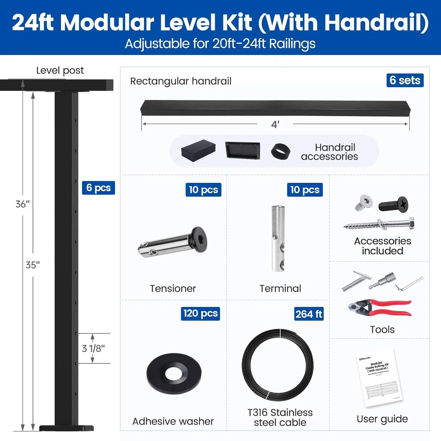 Muzata cable railing kit review key features examined up close showing tensioners and post assembly